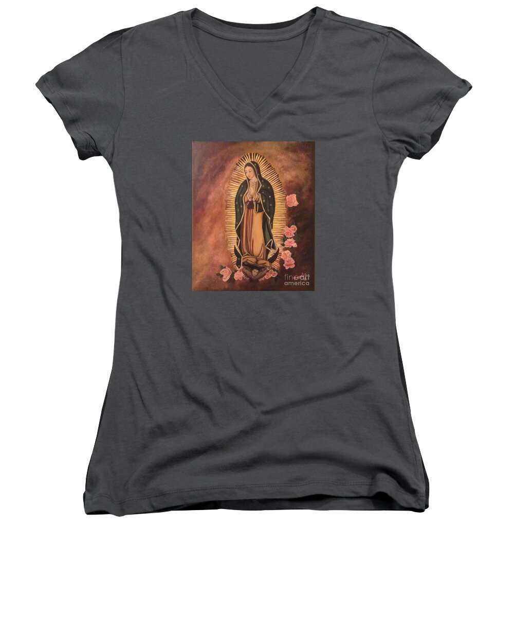  Women's V-Neck featuring the painting Mother of Guadalupe by Renata Bosnjak