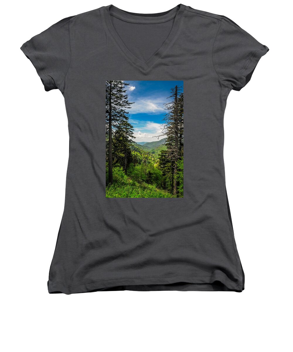 Mountains Women's V-Neck featuring the photograph Mountain Pines by James L Bartlett