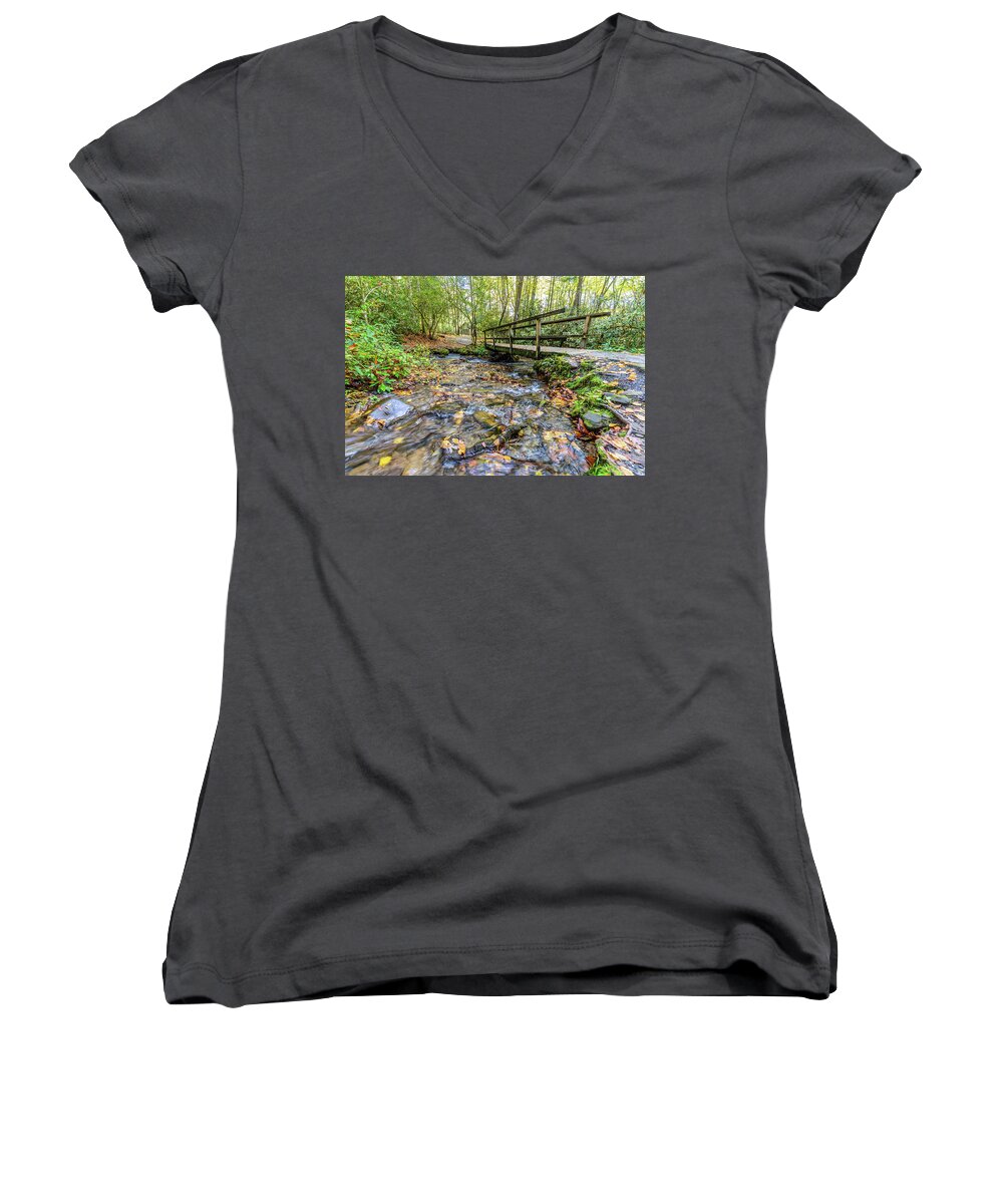 North Carolina Women's V-Neck featuring the photograph Mountain Stream #2 by Tim Stanley