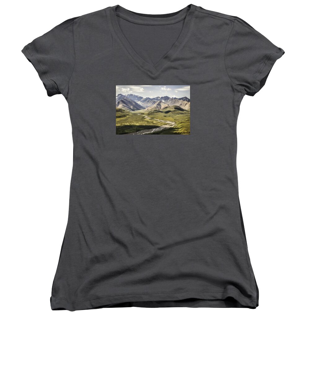 Mountains In Denali National Park Women's V-Neck featuring the photograph Mountains in Denali National Park by Phyllis Taylor