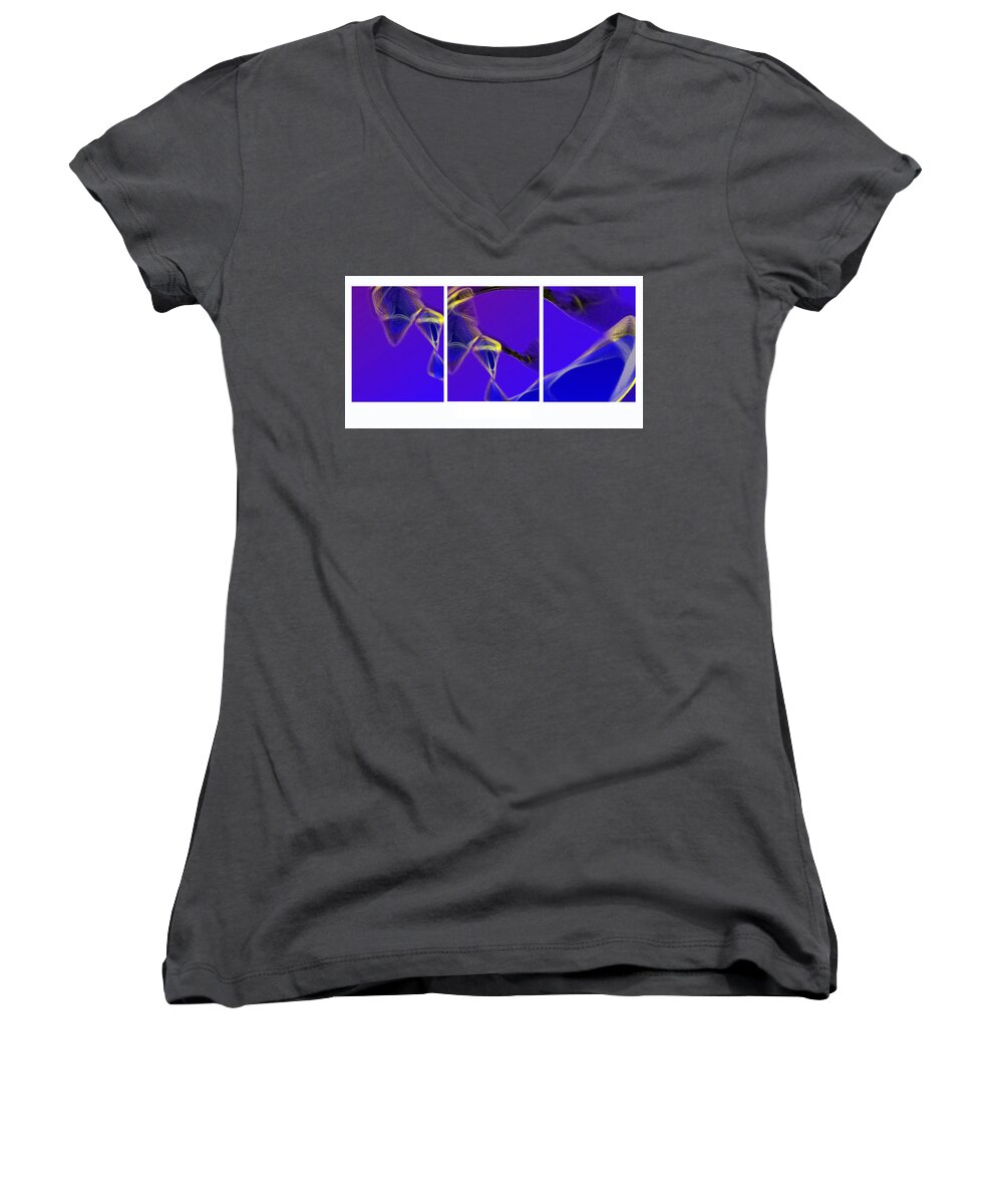 Abstract Women's V-Neck featuring the digital art Movement In Blue by Steve Karol