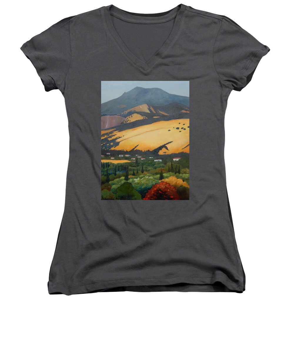 Mt. Diablo Women's V-Neck featuring the painting Mt. Diablo Above by Gary Coleman