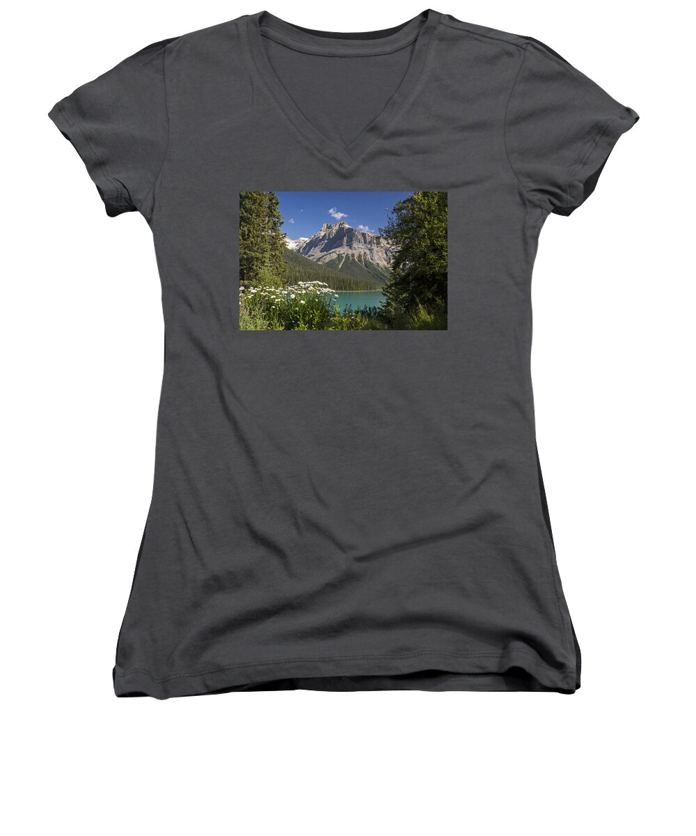 Travel Photography Women's V-Neck featuring the photograph Mt. Wedge and Emerald Lake by Inge Riis McDonald