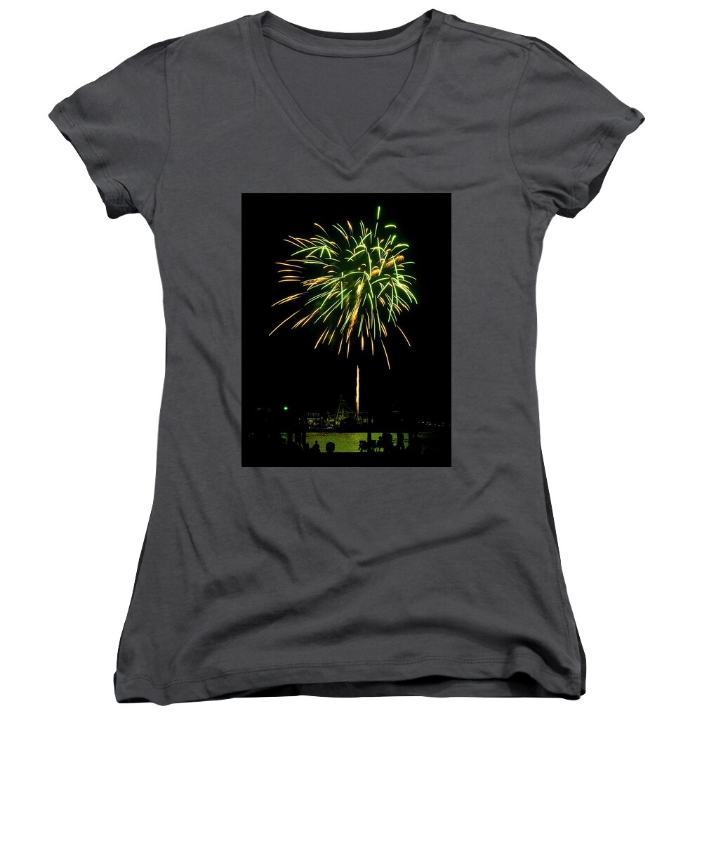 Fireworks Women's V-Neck featuring the photograph Murrells Inlet Fireworks by Bill Barber