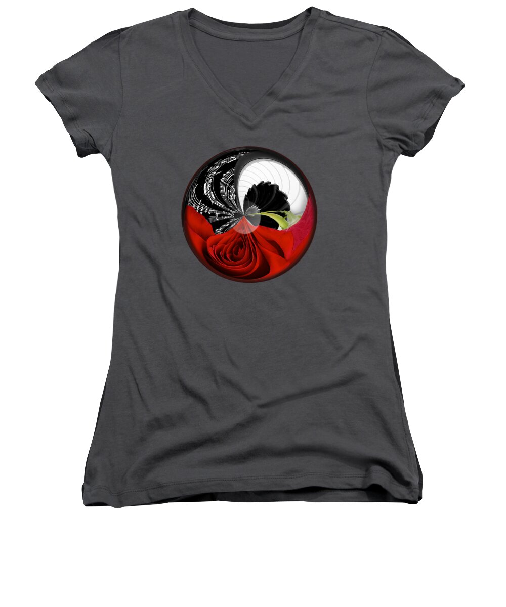 Rose Women's V-Neck featuring the photograph Music Orbit by Phyllis Denton