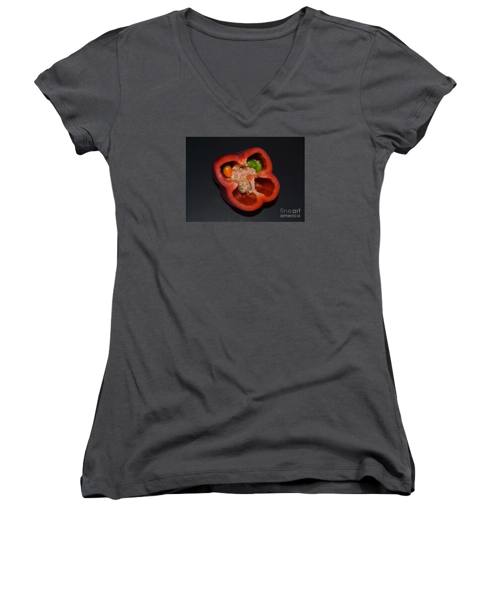 Pepper Women's V-Neck featuring the photograph Mutant Pepper by Melvin Turner