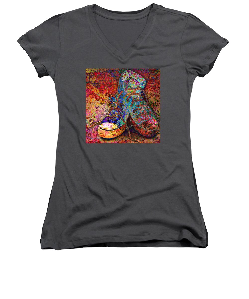 Sneakers Women's V-Neck featuring the digital art My Cool Sneakers by Barbara Berney