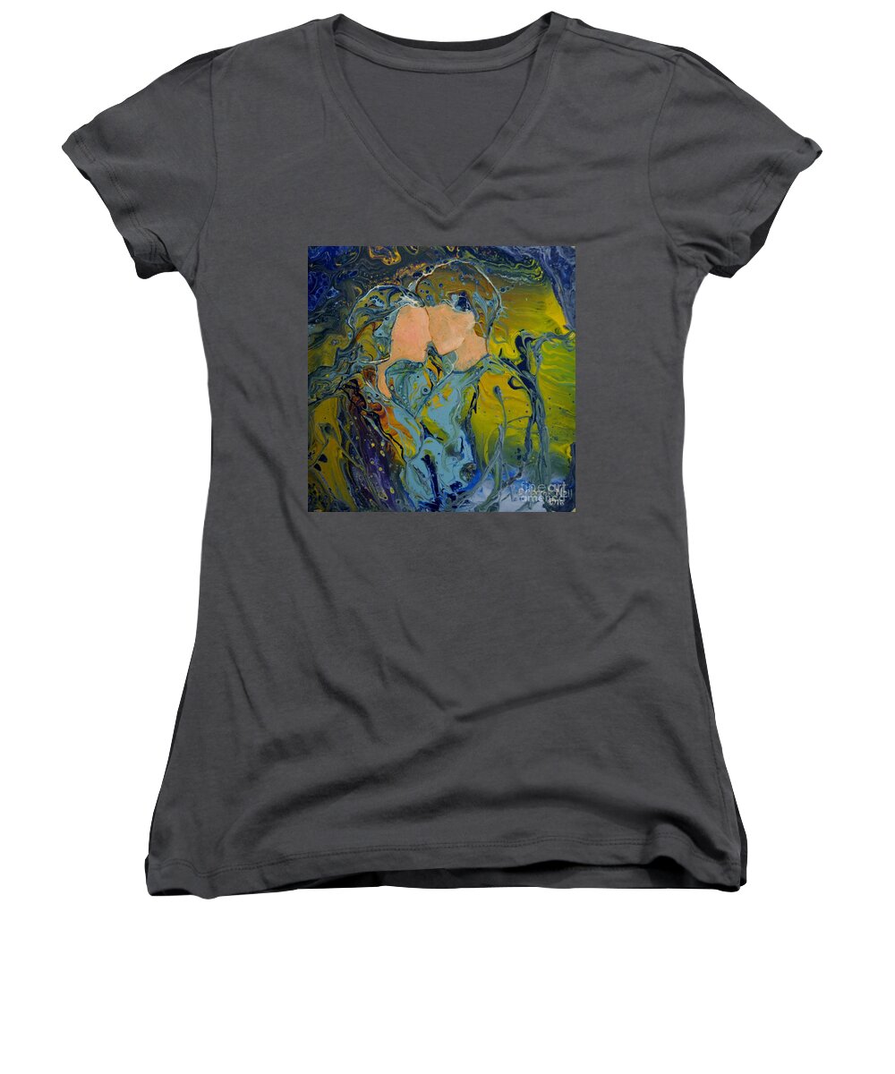 Romantic Couple Women's V-Neck featuring the painting My Fair Lady by Deborah Nell