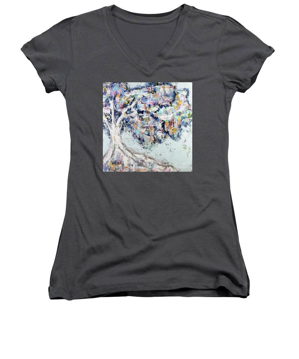 Tree Women's V-Neck featuring the painting My Secret Hideout by Kirsten Koza Reed