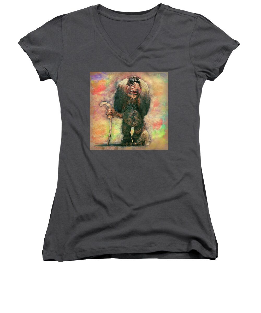 Troll Women's V-Neck featuring the painting My Traveling Companion by Jack Zulli