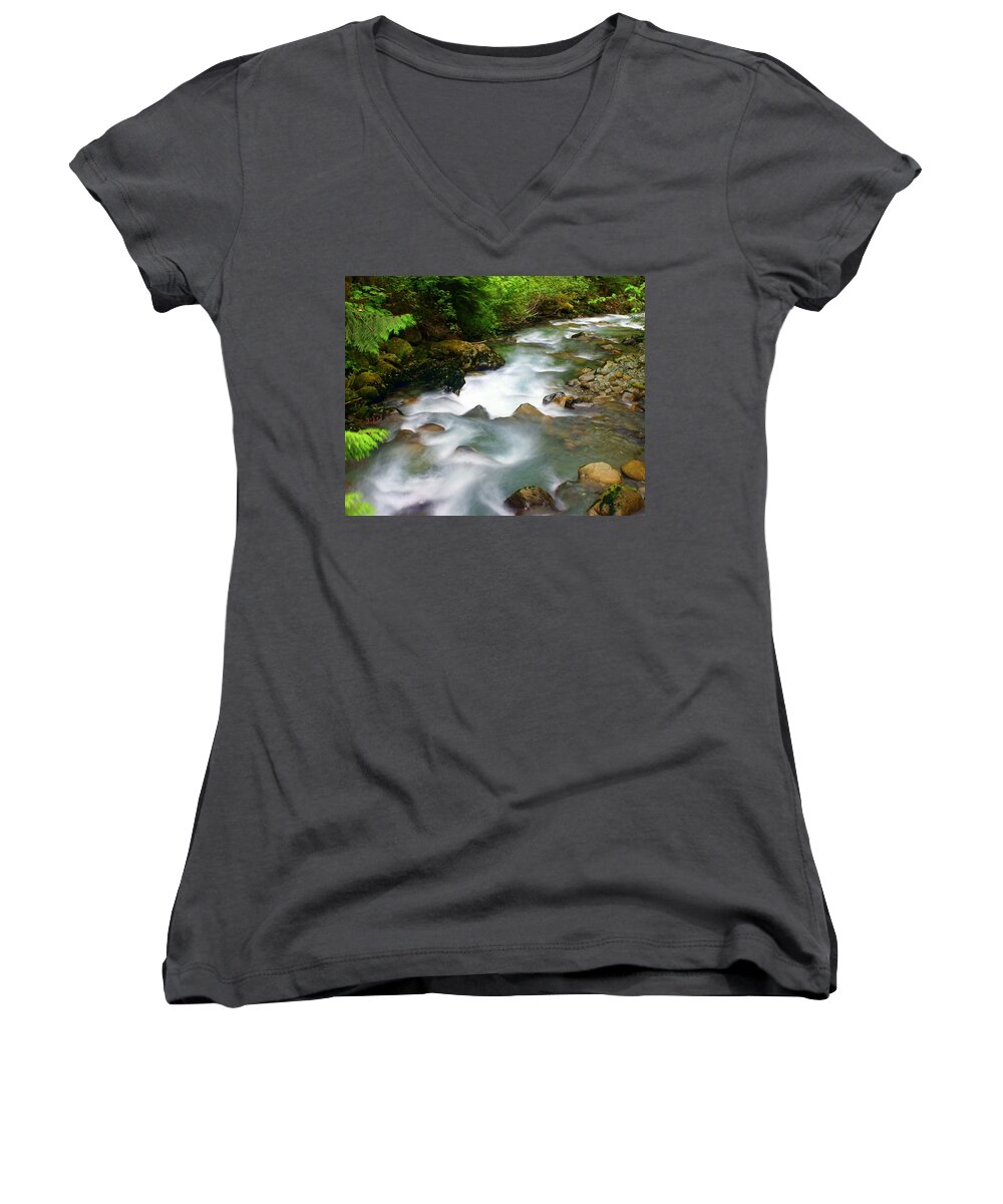 Creek Women's V-Neck featuring the photograph Mystic Creek by Marty Koch