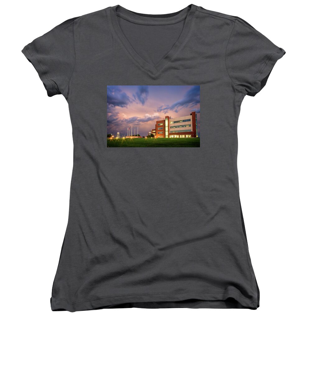 National Women's V-Neck featuring the photograph National Weather Center II by Ricky Barnard