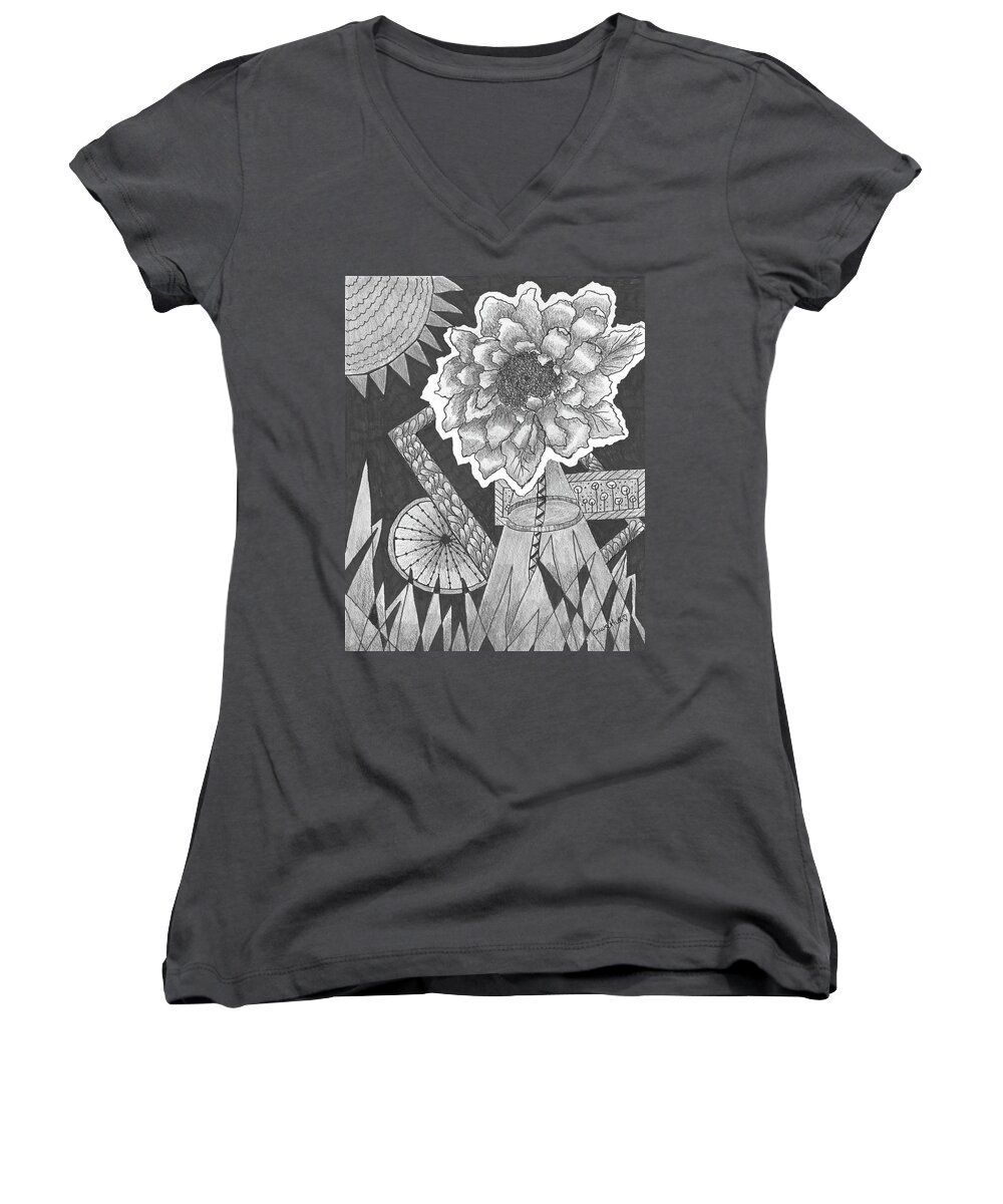 Nature Women's V-Neck featuring the drawing Naturemade and Manmade Shapes by Quwatha Valentine