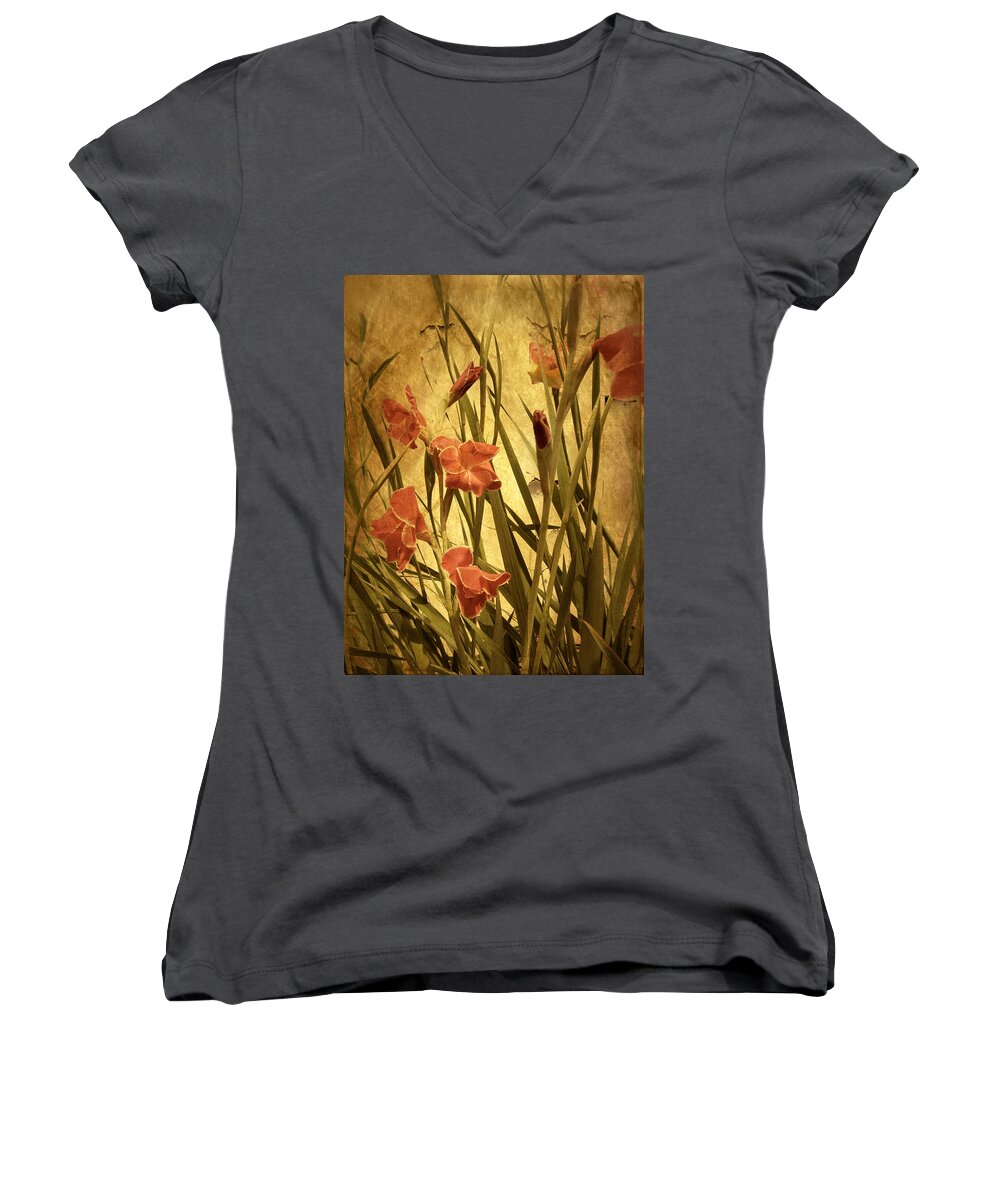 Flowers Women's V-Neck featuring the photograph Nature's Chaos in Spring by Jessica Jenney