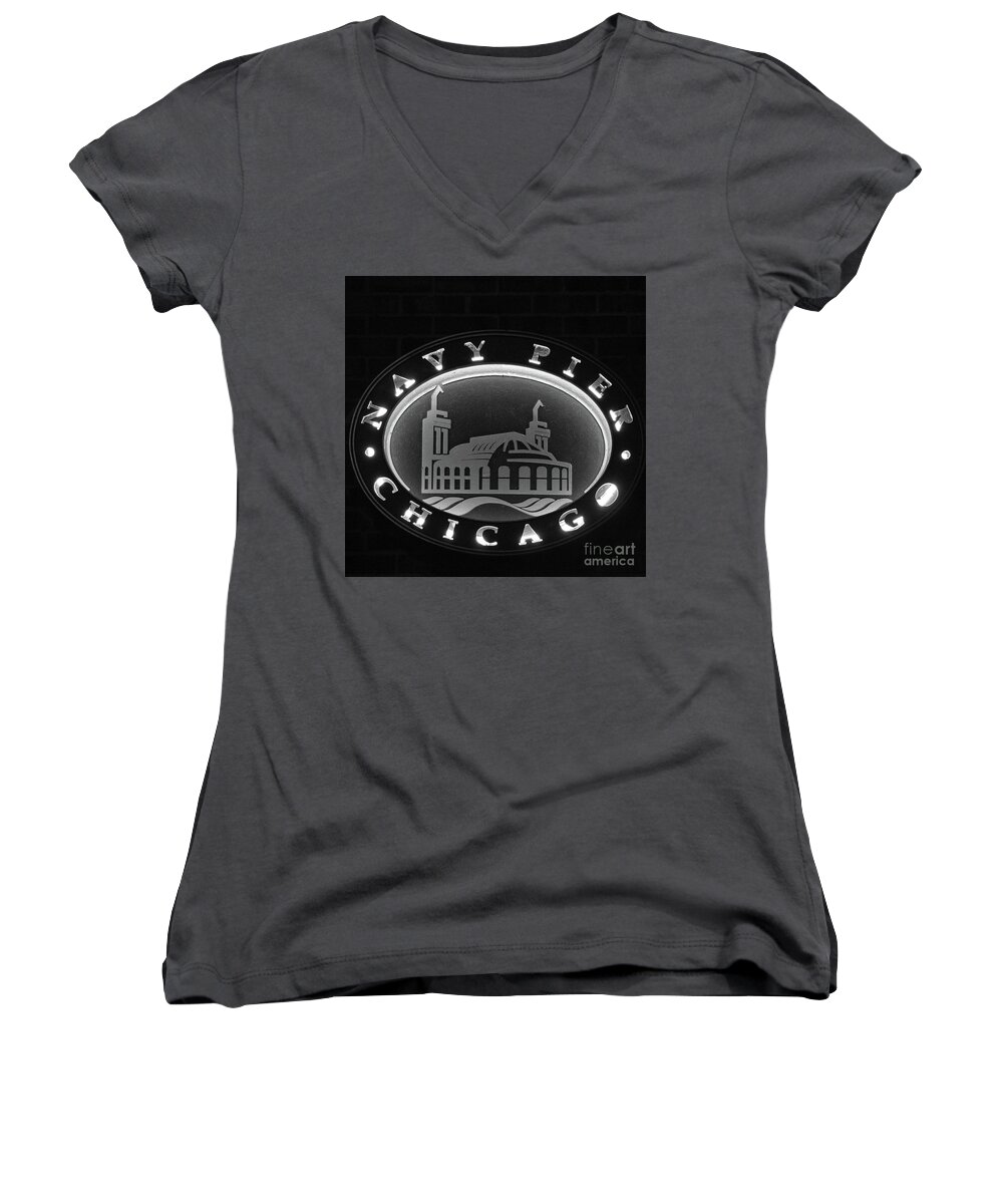 Chicago Women's V-Neck featuring the photograph Navy Pier Chicago Sign by David Levin