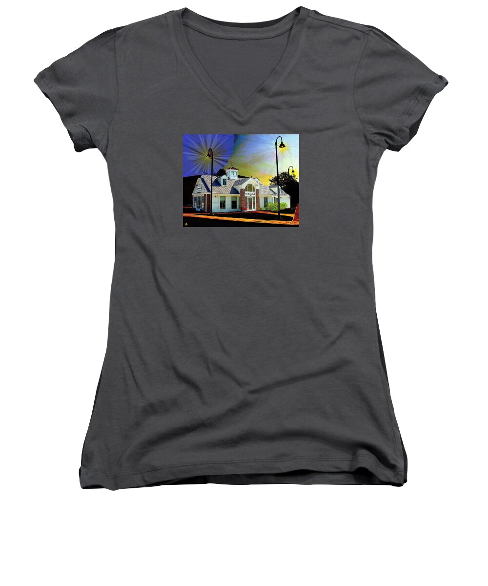 Bank Women's V-Neck featuring the painting Needham Bank Ashland MA by Cliff Wilson