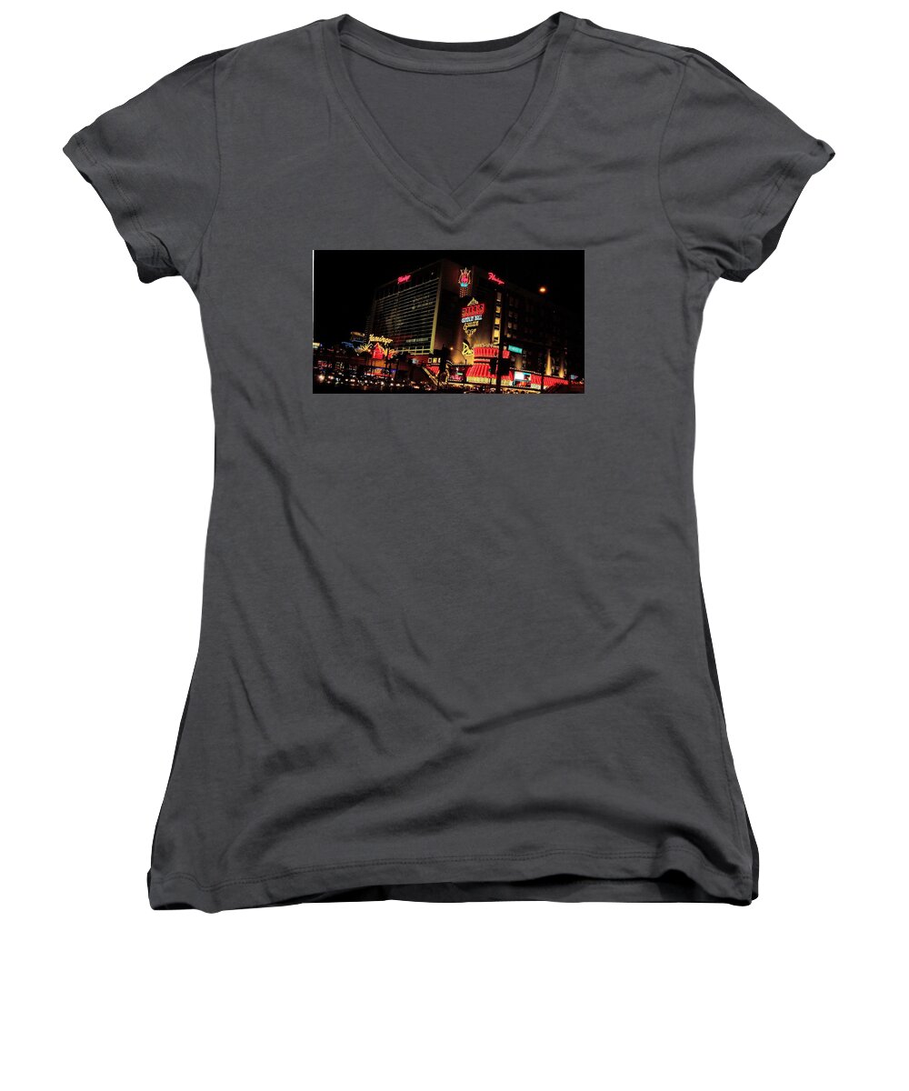 Neon Lights Women's V-Neck featuring the photograph Neon Lights by Charles HALL