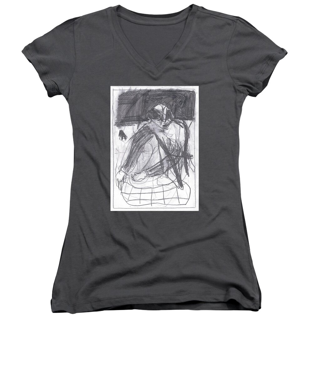 Sketch Women's V-Neck featuring the drawing Net landscape by Edgeworth Johnstone