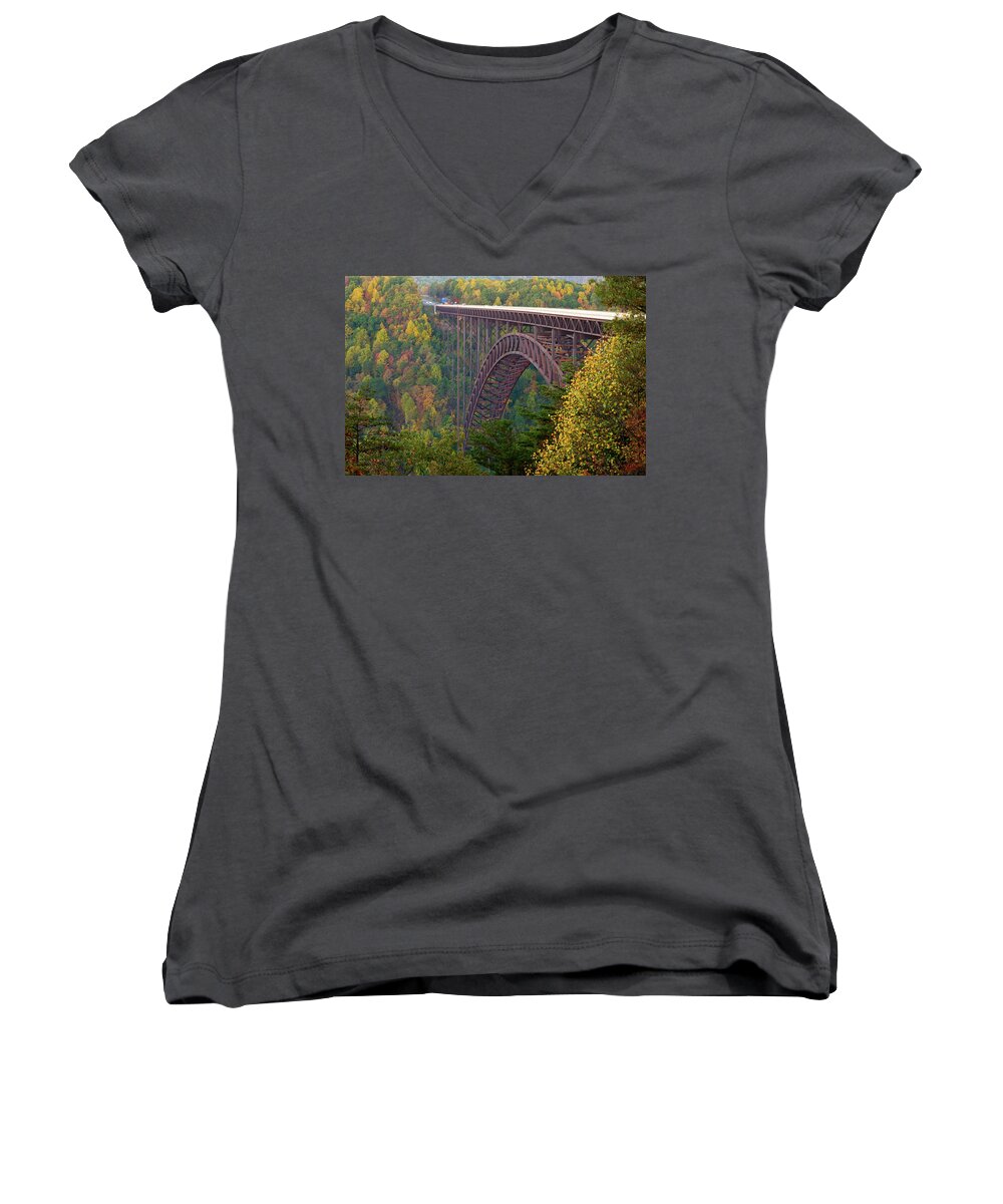 West Virginia Women's V-Neck featuring the photograph New River Gorge Bridge by Steve Stuller