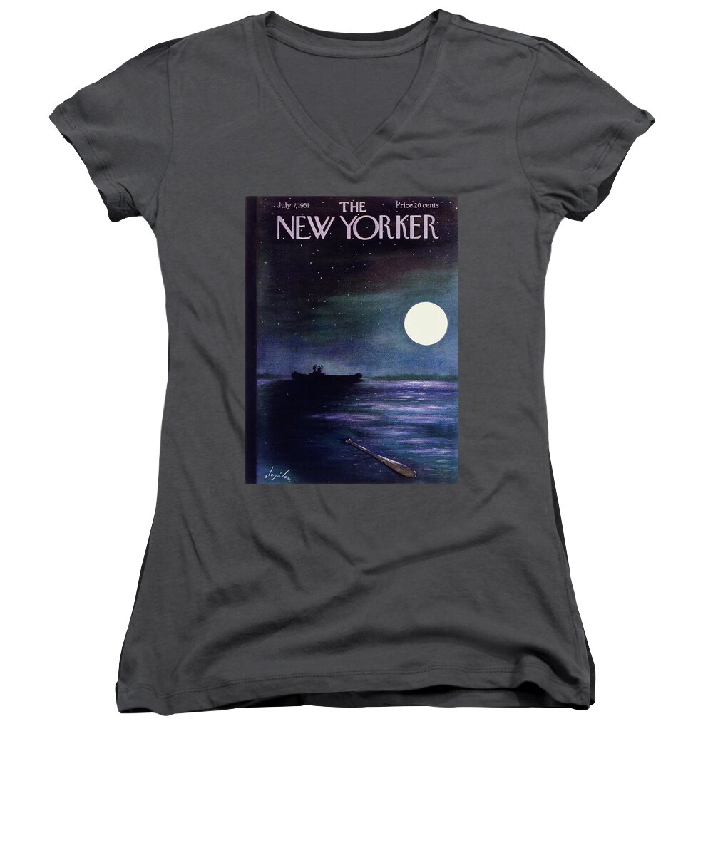 Couple Women's V-Neck featuring the painting New Yorker July 7 1951 by Constantin Alajalov