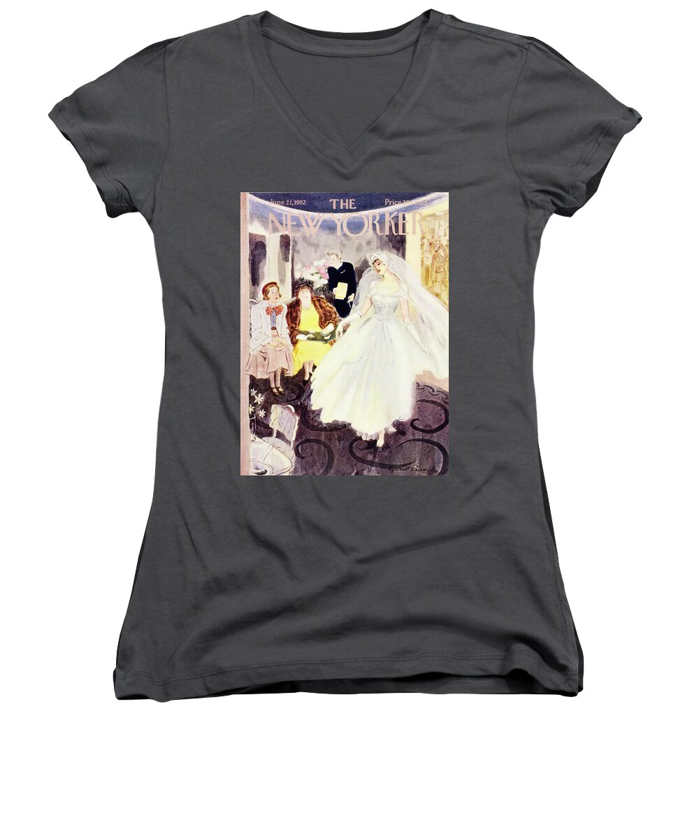 Bride Women's V-Neck featuring the painting New Yorker June 21 1952 by Garrett Price