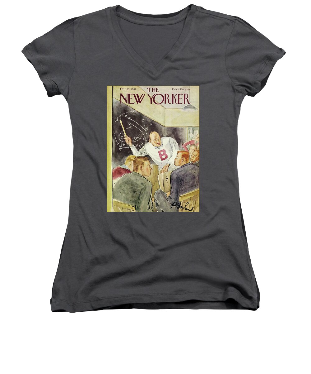 Football Women's V-Neck featuring the painting New Yorker October 25 1941 by Perry Barlow