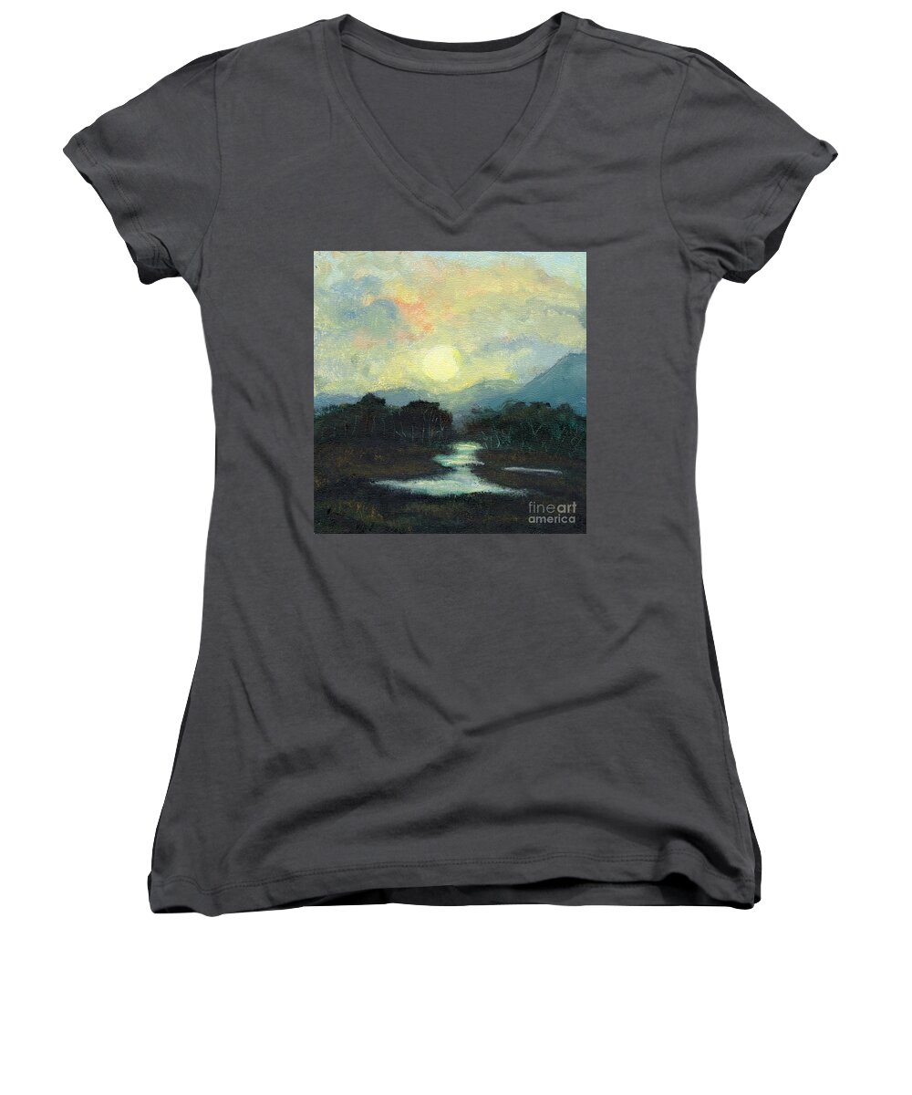 South America Women's V-Neck featuring the painting Nicaragua Jungle Moon by Randy Sprout