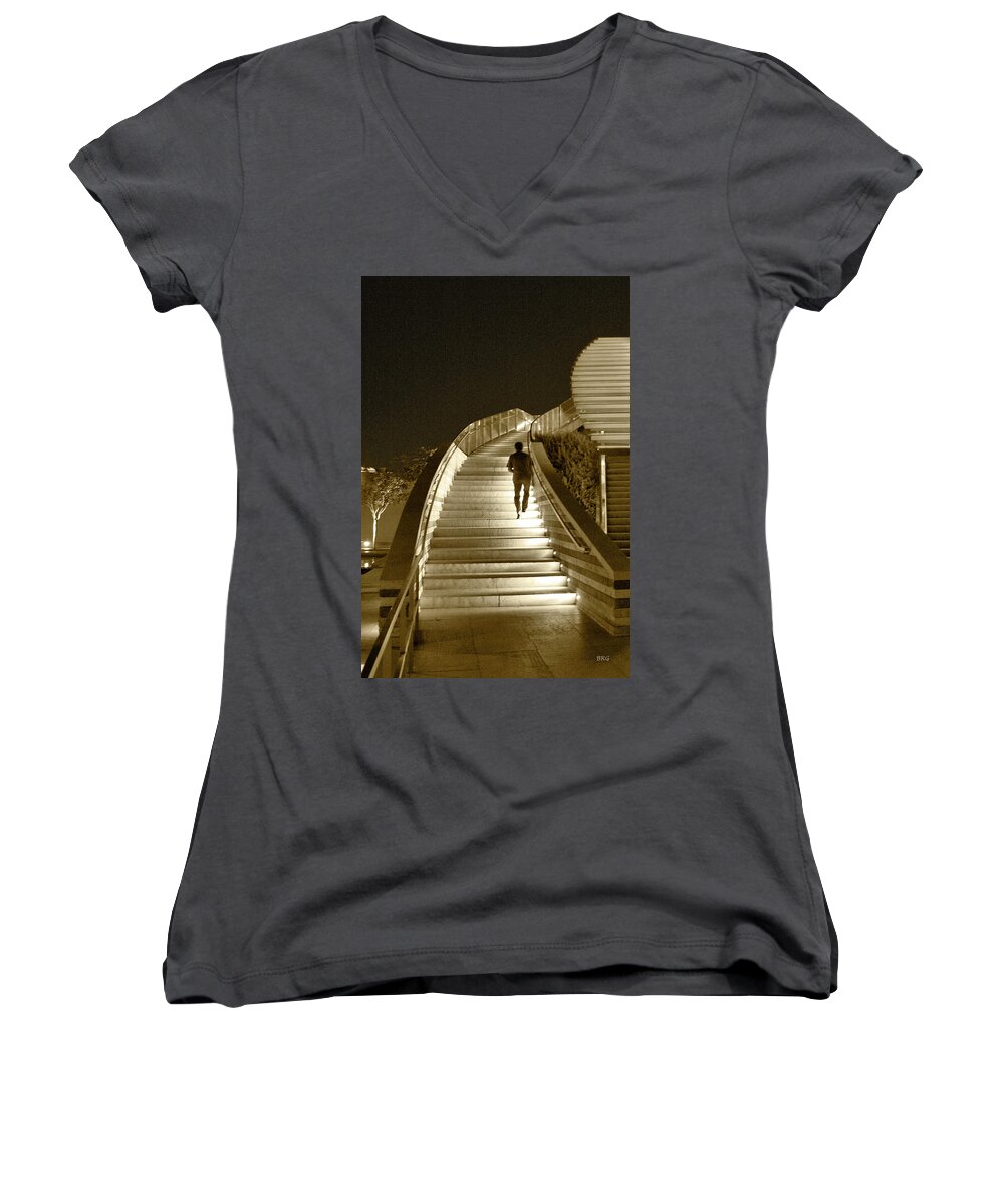 Stairway Women's V-Neck featuring the photograph Night Time Stairway by Ben and Raisa Gertsberg