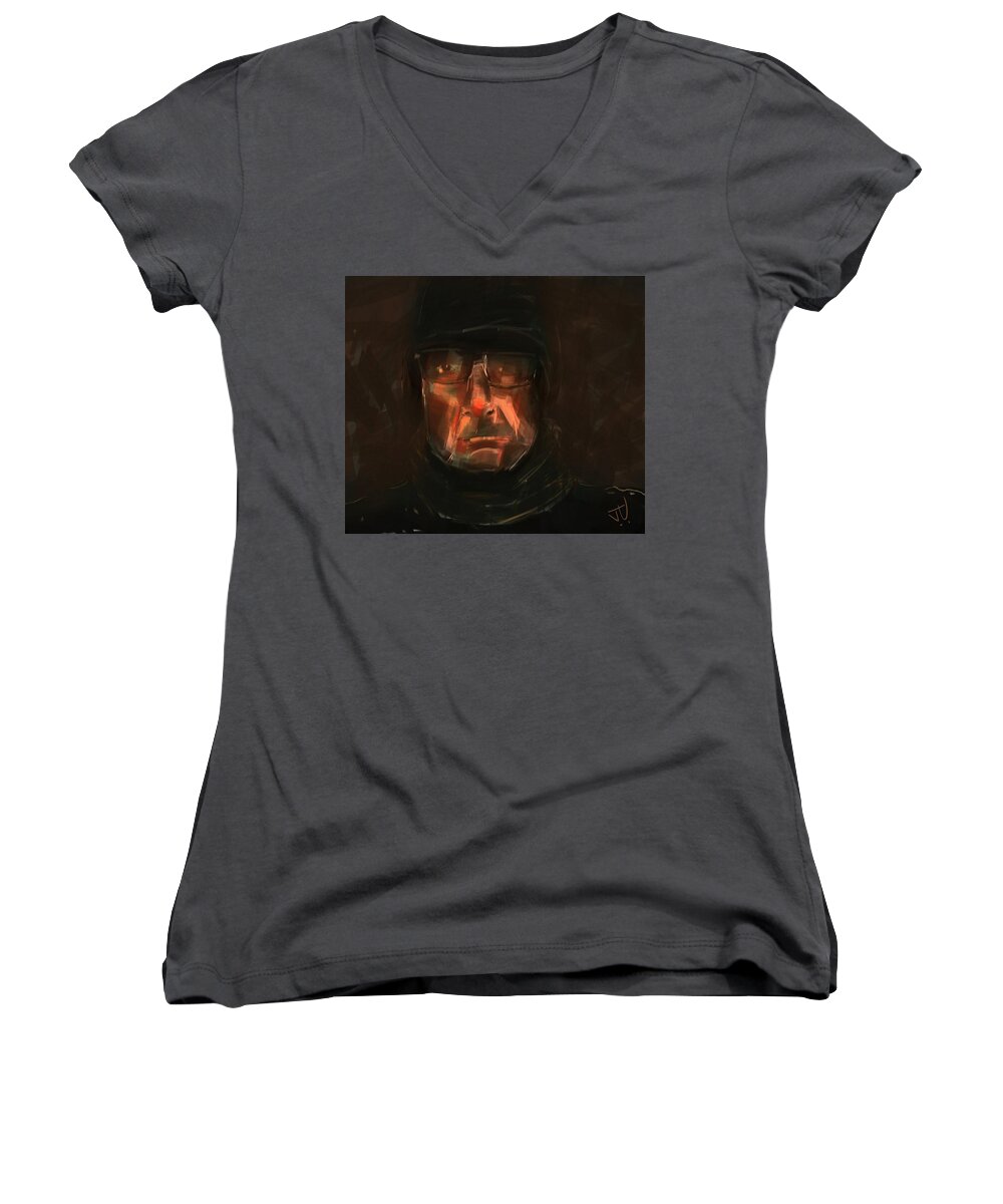 Portrait Women's V-Neck featuring the painting Night Watch by Jim Vance