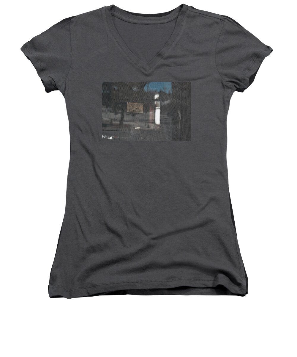 Bank Women's V-Neck featuring the photograph No Interest by Amee Cave