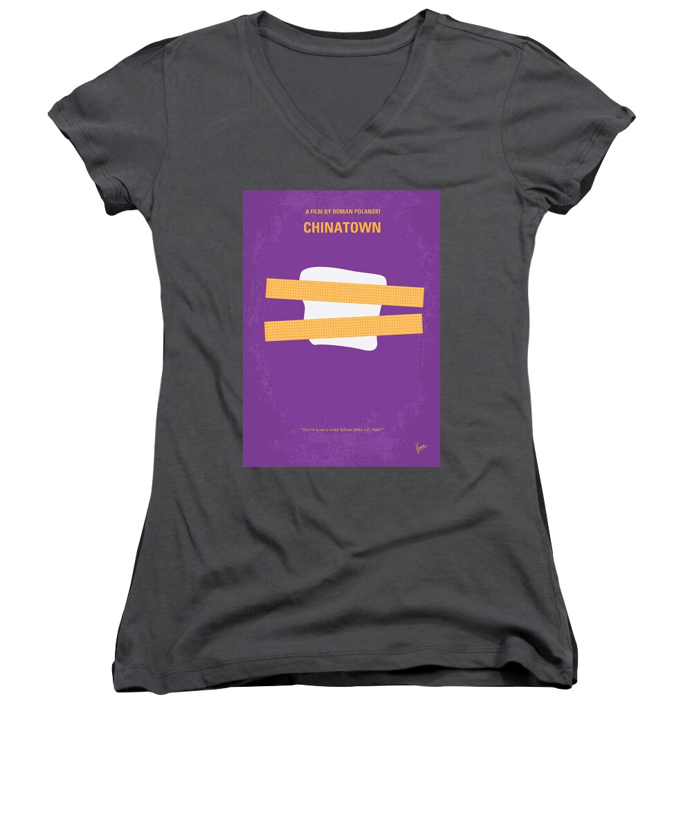 Chinatown Women's V-Neck featuring the digital art No015 My chinatown minimal movie poster by Chungkong Art