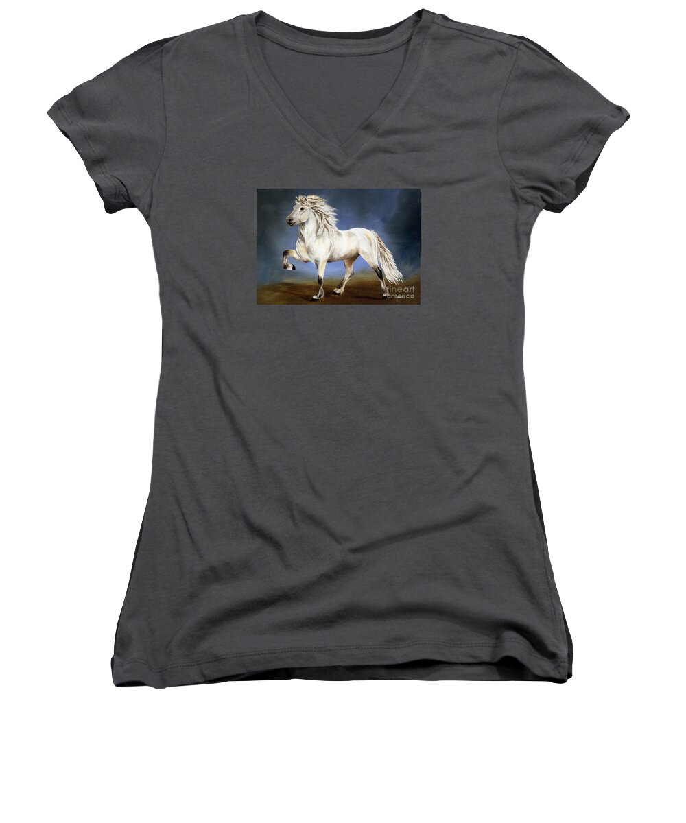 Icelandic Horse Women's V-Neck featuring the painting Nobility Icelandic Horse by Shari Nees