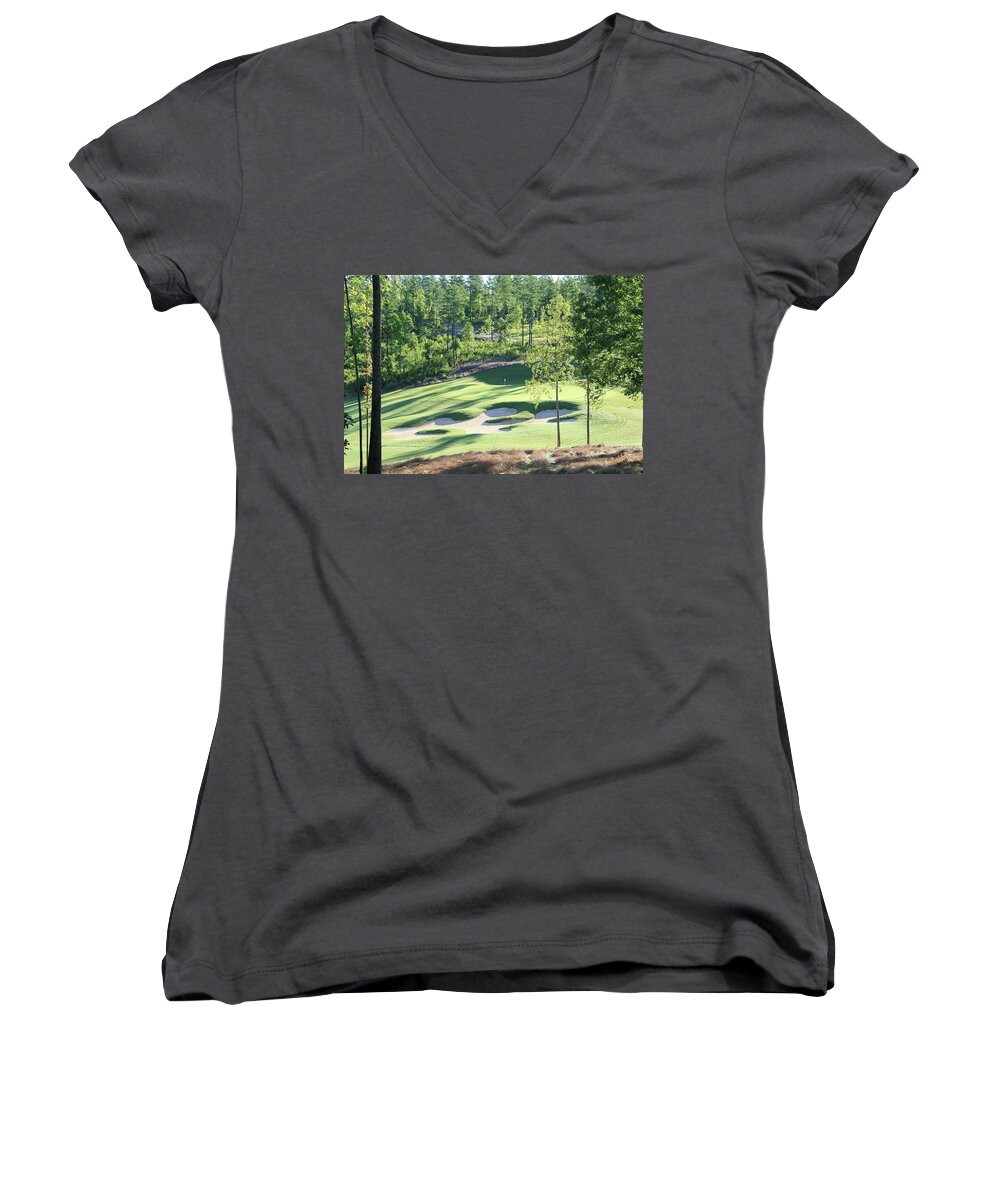Golf Women's V-Neck featuring the photograph North Carolina Golf Course 12th Hole by Marian Lonzetta