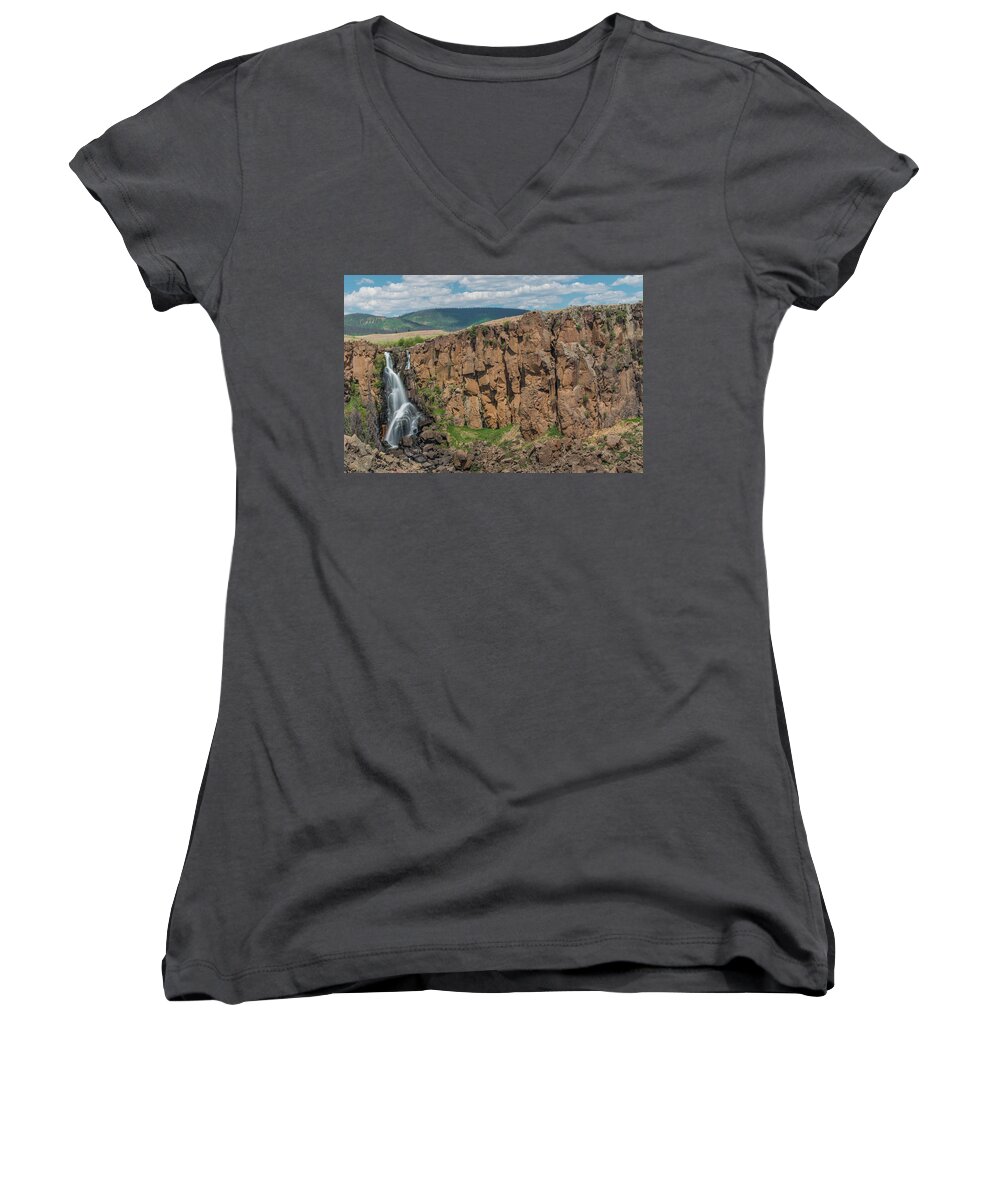 Waterfall Women's V-Neck featuring the photograph North Clear Creek Falls, Creede, Colorado 2 by Adam Reinhart