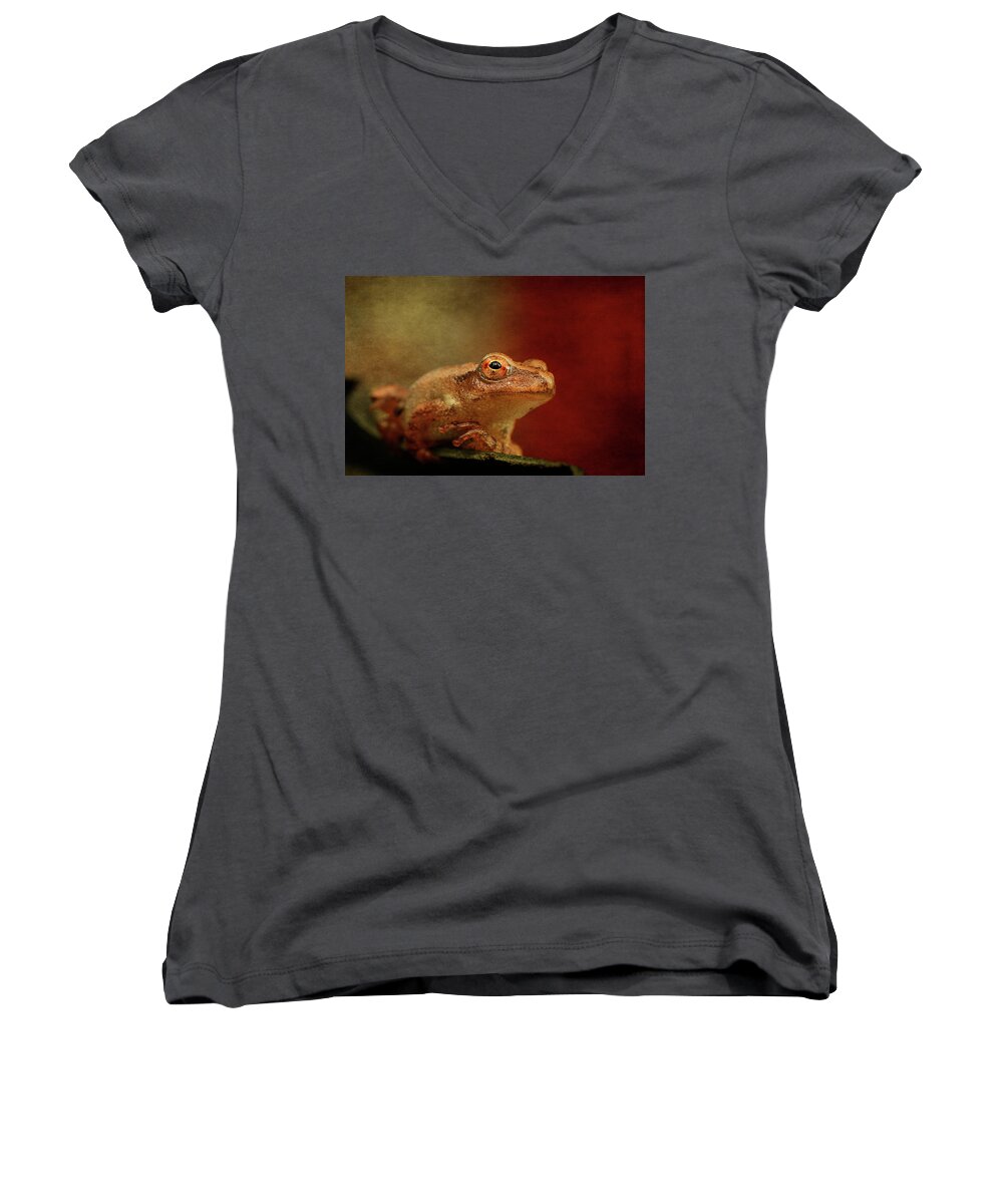 Cindi Ressler Women's V-Neck featuring the photograph Northern Spring Peeper by Cindi Ressler