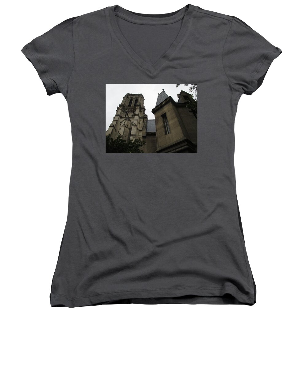 Cathedral Notre Dame Paris Women's V-Neck featuring the photograph Notre Dame Paris Southwest by Christopher J Kirby