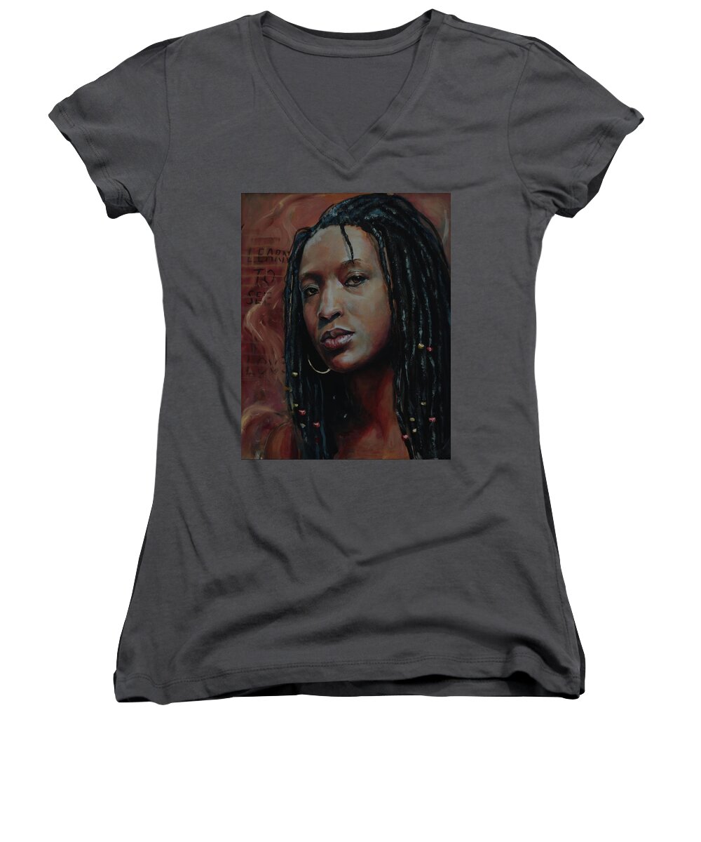 Portrait Women's V-Neck featuring the painting Nubian Dream 2.1 by Gary Williams