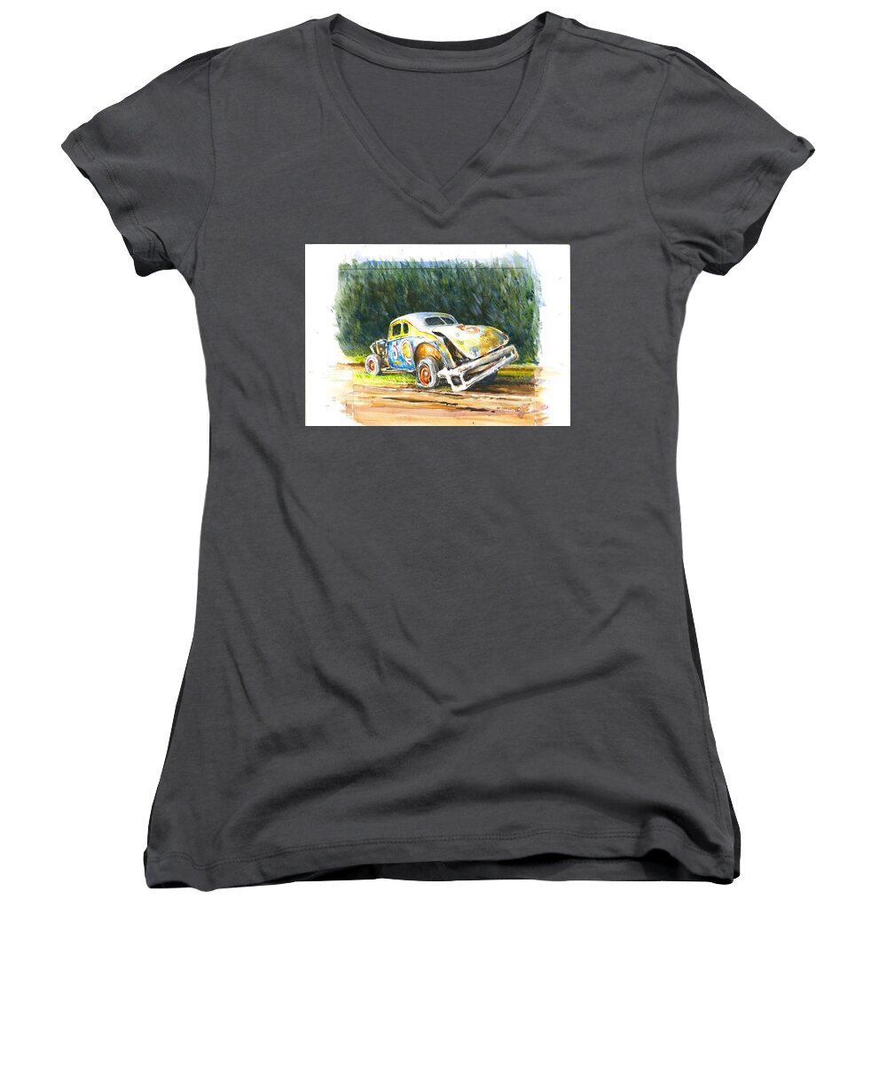 Jalopy Women's V-Neck featuring the painting Number Five Q by Ronald Shelley