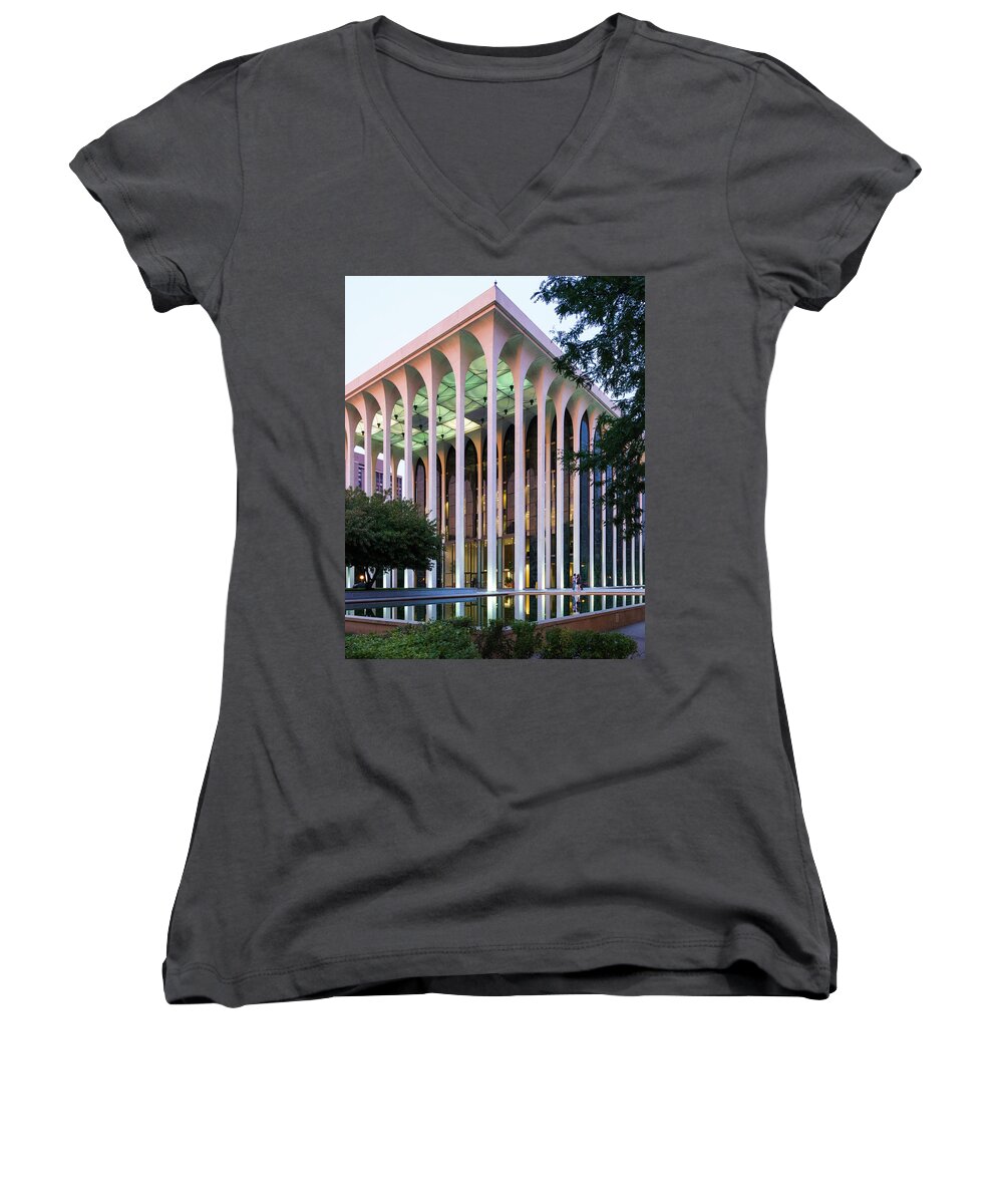Minneapolis Women's V-Neck featuring the photograph NWNL Building at Dusk by Mike Evangelist