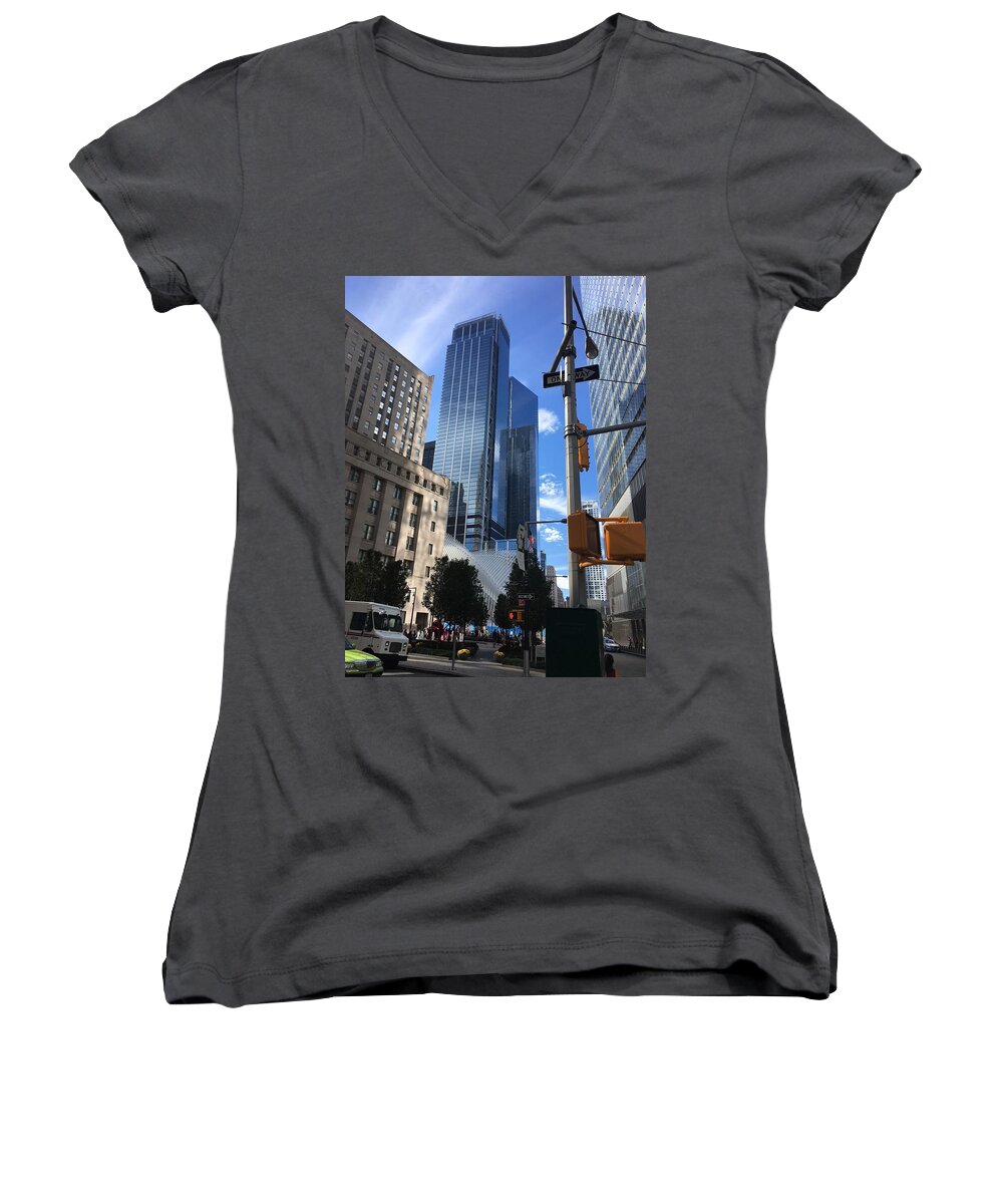 New York Women's V-Neck featuring the photograph NYC Day by Val Oconnor