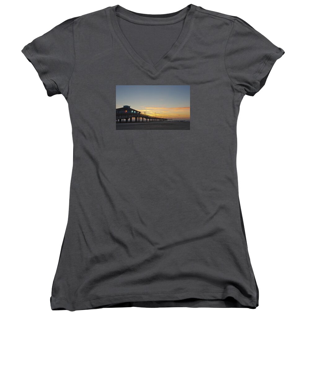 Pier Women's V-Neck featuring the photograph Ocean Pier by Brian Kinney