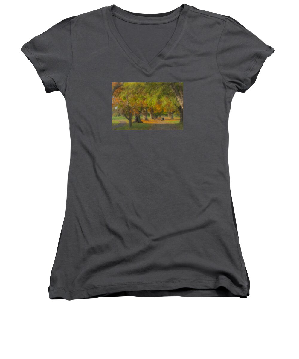 October Women's V-Neck featuring the painting October Morning at Easton Country Club by Bill McEntee