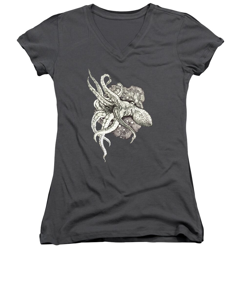 Octopus Women's V-Neck featuring the drawing Octopus by Adria Trail