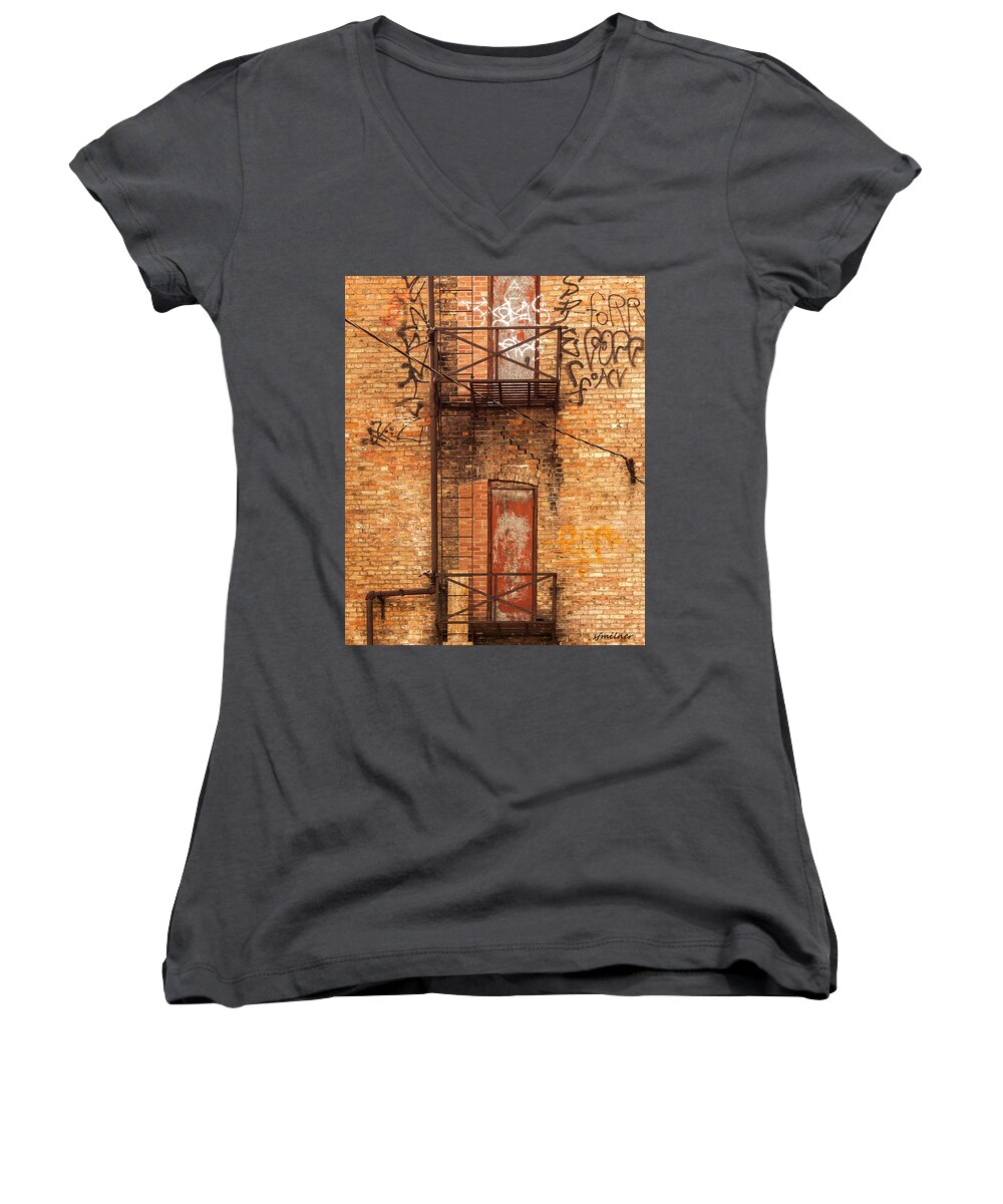 Buildings Women's V-Neck featuring the photograph Old Escape by Steven Milner