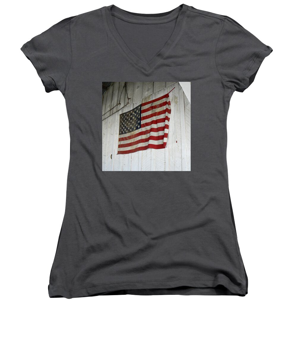 American Women's V-Neck featuring the photograph Old Glory by Laurel Powell