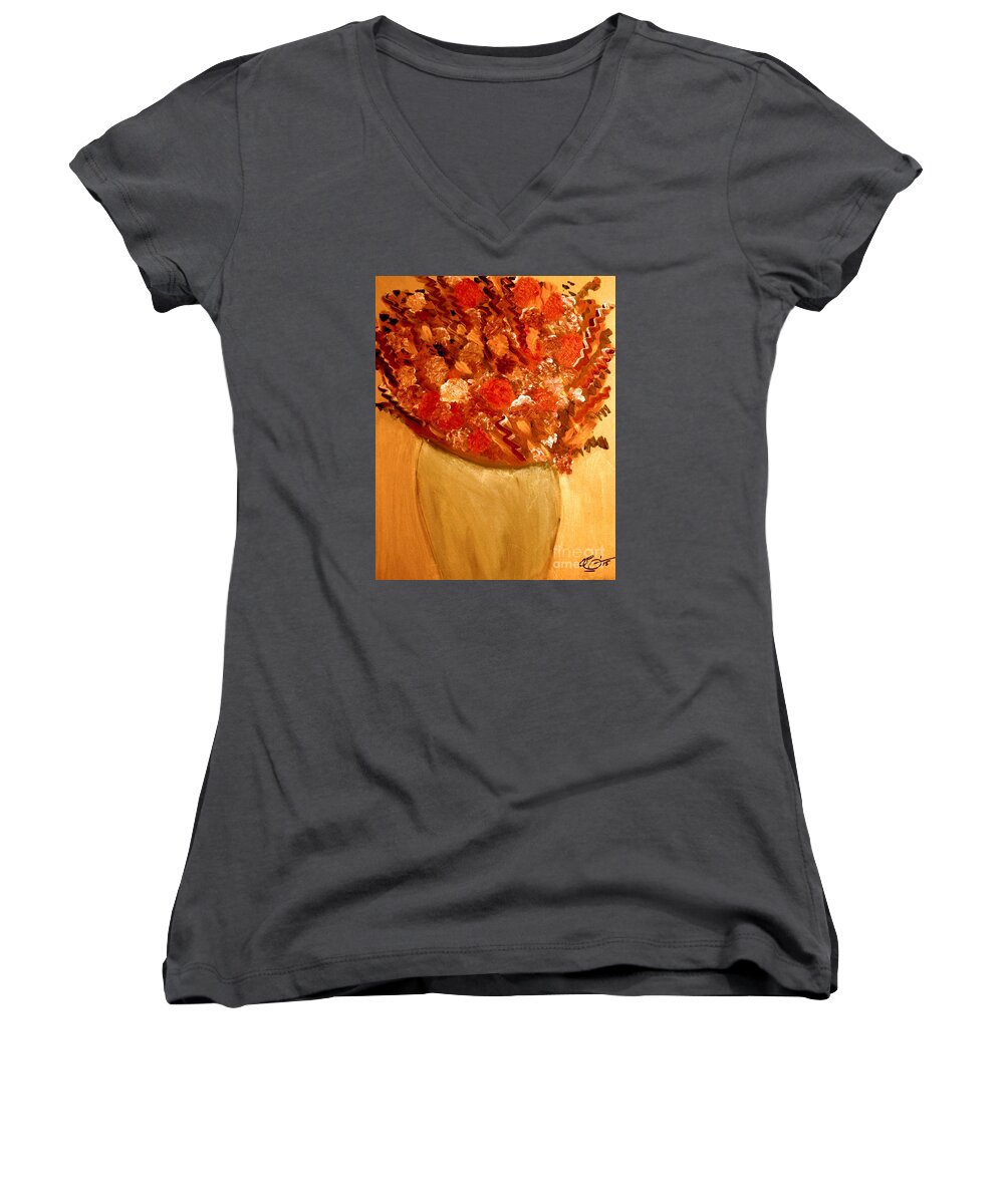 Flowers Women's V-Neck featuring the painting Old Green Vase by Bill OConnor