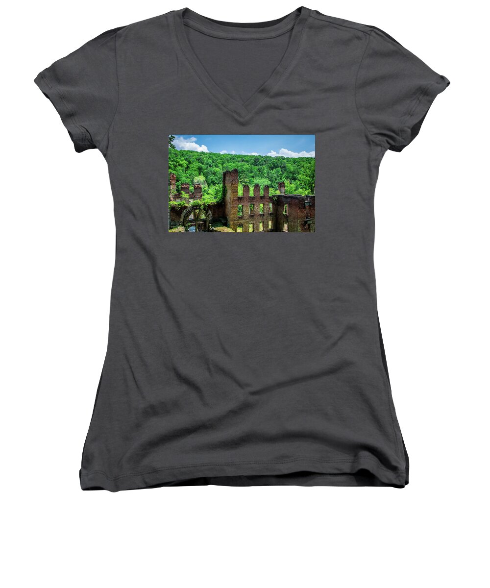 Ruins Women's V-Neck featuring the photograph Old Mill by James L Bartlett