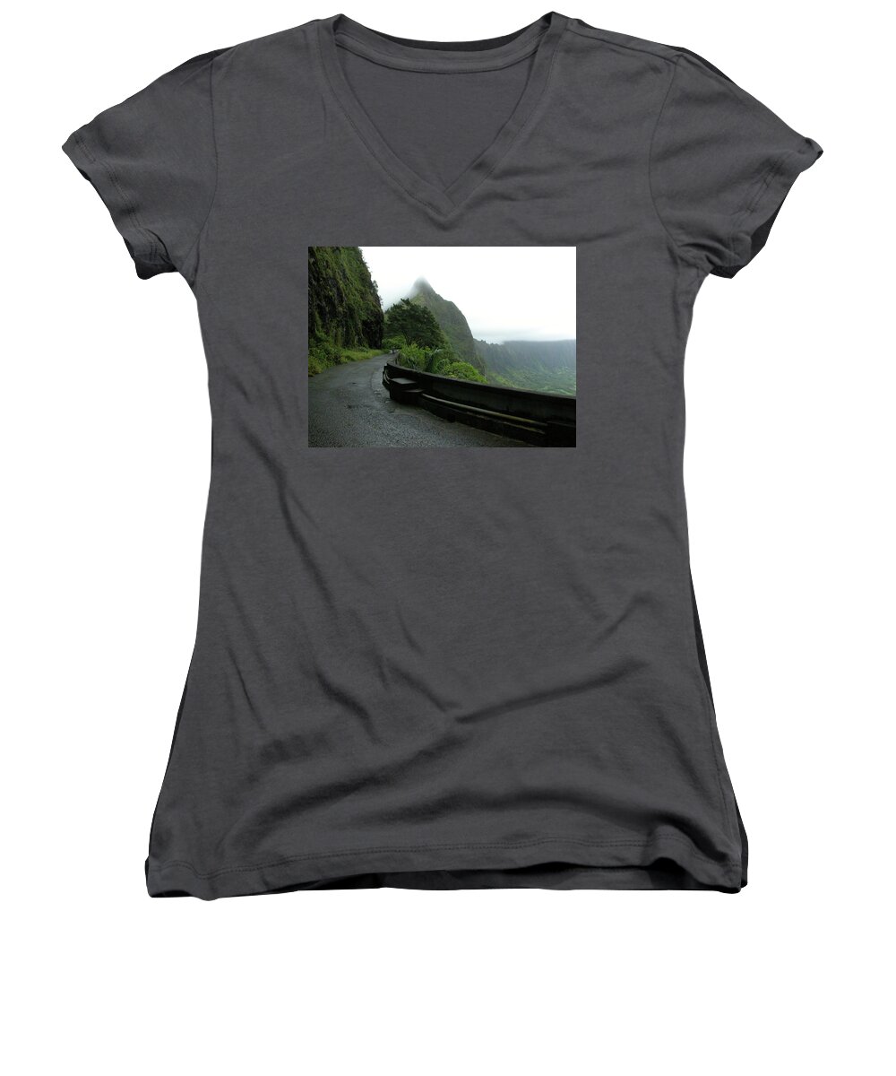 Hawaii Women's V-Neck featuring the photograph Old Pali Road, Oahu, Hawaii by Mark Czerniec