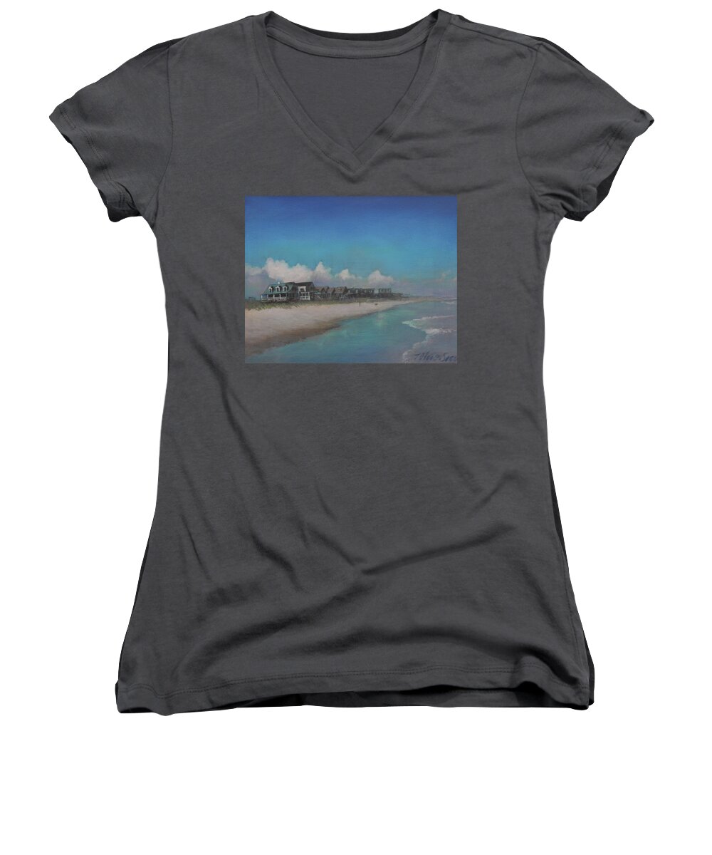 Pawley's Island Women's V-Neck featuring the painting Old Pawleys by Blue Sky