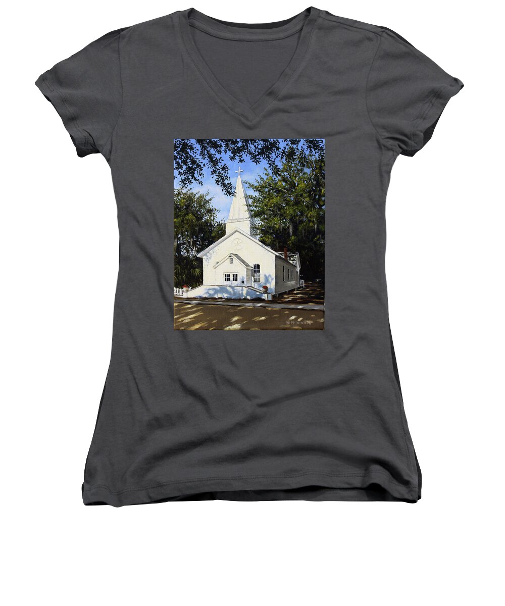 Church Women's V-Neck featuring the painting Old St. Andrew Church by Rick McKinney